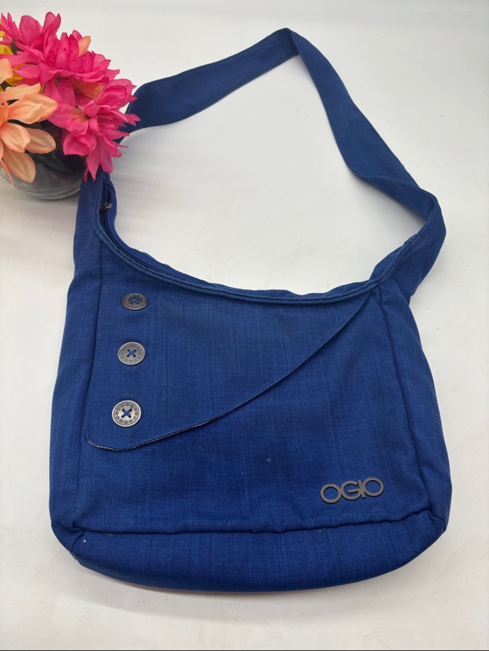 OGIO Navy Blue Crossbody Shoulder Bag with Button Flap